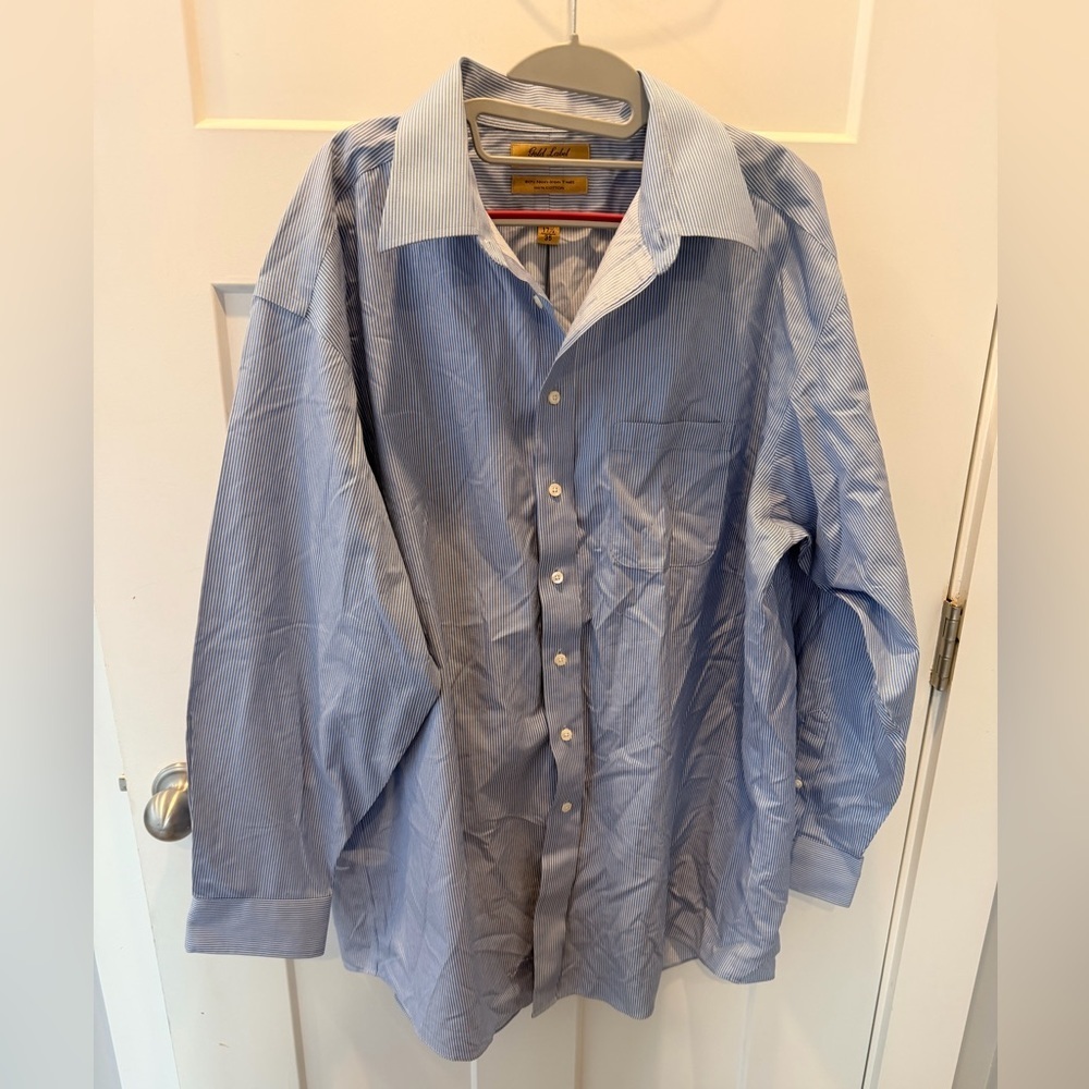 Roundtree & Yorke Gold Label 17.5 35 Blue Stripe Non Iron Shirt